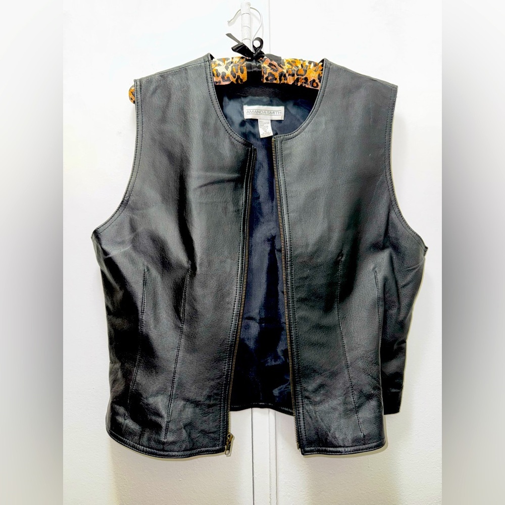 AMANDA SMITH WOMEN 100% LEATHER BIKER CAUSAL VEST BLACK SIZE 14